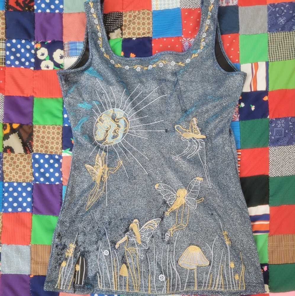 SOLDDDDBlue Metallic Fairy Embroifery Top